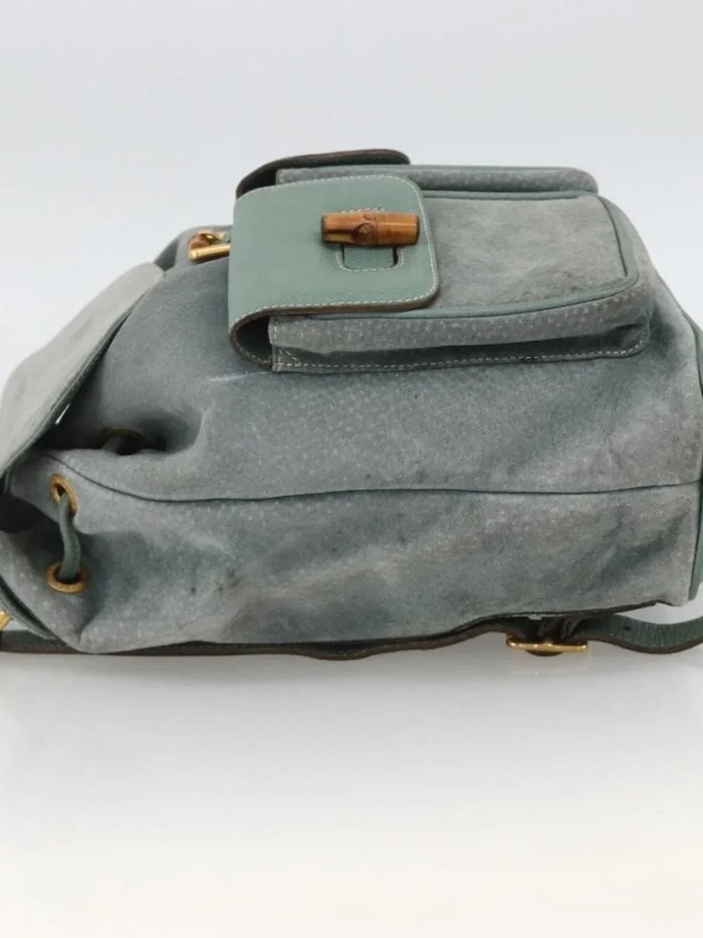 GUCCI Bamboo Backpack Suede Green Gold 003 2058 0016 Auth YKZ1452